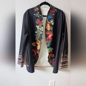 MISSLOOK Black and Red Smooth Fleece Flowers Cover Up Blazer Size 4XL
